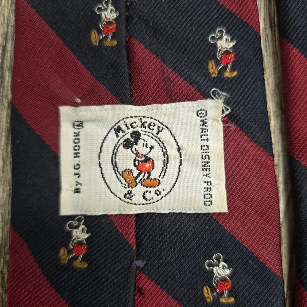 Rare Disney Men's Silk Tie‎ Mickey & Co. Stripped With Embroidered Mickey Mouse